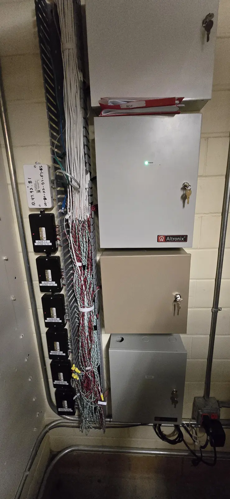 Altronix power supply panels wired for a commercial access control installation